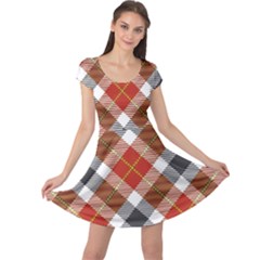 Smart Plaid Warm Colors Cap Sleeve Dresses by ImpressiveMoments