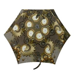 Steampunk, Golden Design With Clocks And Gears Mini Folding Umbrellas by FantasyWorld7