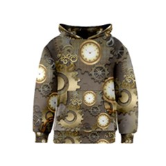 Steampunk, Golden Design With Clocks And Gears Kid s Pullover Hoodies by FantasyWorld7