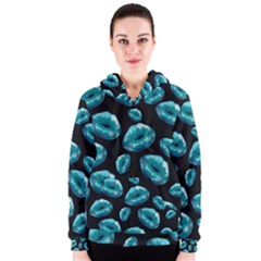 Sassy Turquoise Sassy Lips  Women s Zipper Hoodies