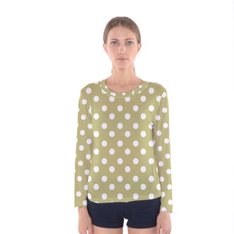 Lime Green Polka Dots Women s Long Sleeve T-shirts by GardenOfOphir