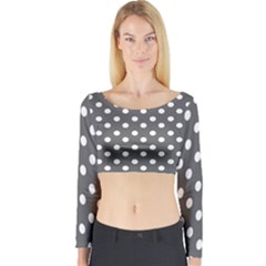 Gray Polka Dots Long Sleeve Crop Top