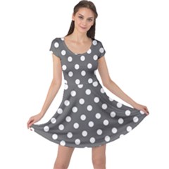 Gray Polka Dots Cap Sleeve Dresses by GardenOfOphir