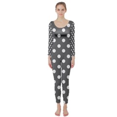 Gray Polka Dots Long Sleeve Catsuit