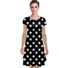 Black And White Polka Dots Cap Sleeve Nightdresses by GardenOfOphir