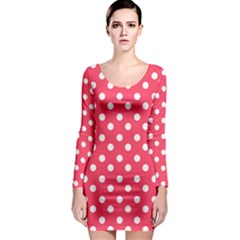 Hot Pink Polka Dots Long Sleeve Bodycon Dresses