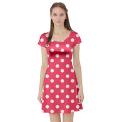 Hot Pink Polka Dots Short Sleeve Skater Dresses by GardenOfOphir