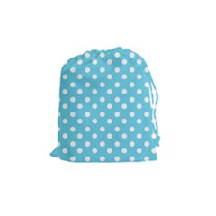 Sky Blue Polka Dots Drawstring Pouches (medium) 