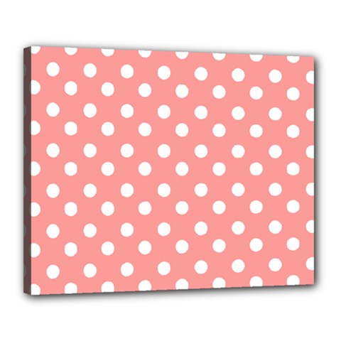 Coral And White Polka Dots Canvas 20  X 16 