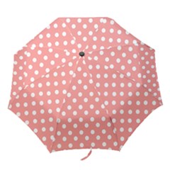 Coral And White Polka Dots Folding Umbrellas