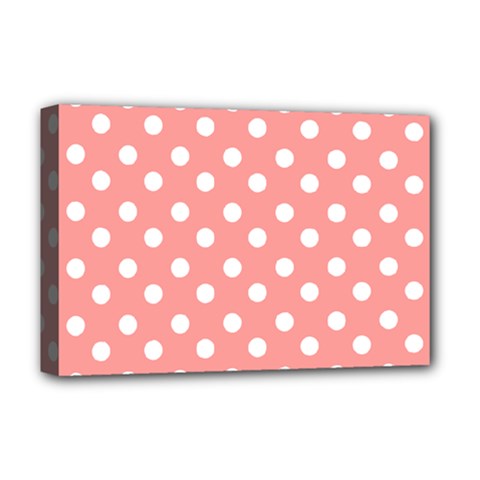 Coral And White Polka Dots Deluxe Canvas 18  X 12  