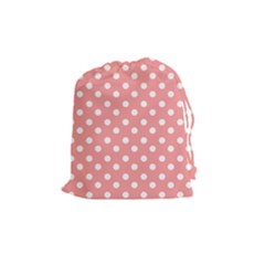 Coral And White Polka Dots Drawstring Pouches (medium) 