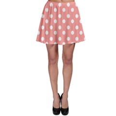 Coral And White Polka Dots Skater Skirts