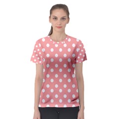 Coral And White Polka Dots Women s Sport Mesh Tees