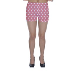 Coral And White Polka Dots Skinny Shorts