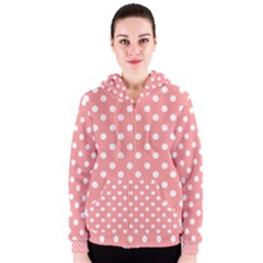 Coral And White Polka Dots Women s Zipper Hoodies