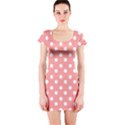 Coral And White Polka Dots Short Sleeve Bodycon Dresses View1