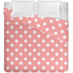 Coral And White Polka Dots Duvet Cover (king Size) by GardenOfOphir