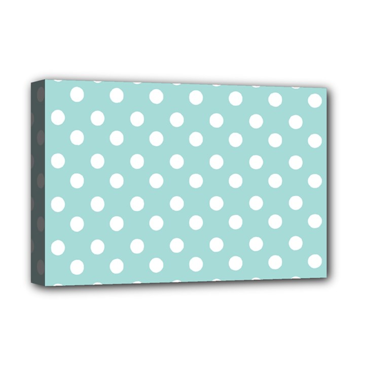 Blue And White Polka Dots Deluxe Canvas 18  x 12  