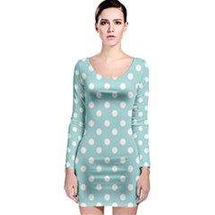 Blue And White Polka Dots Long Sleeve Bodycon Dresses