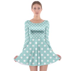 Blue And White Polka Dots Long Sleeve Skater Dress by GardenOfOphir