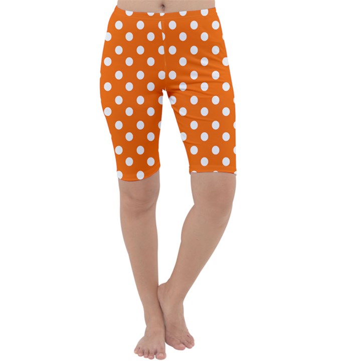 Orange And White Polka Dots Cropped Leggings