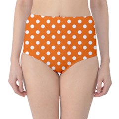 Orange And White Polka Dots High-Waist Bikini Bottoms