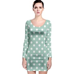 Light Blue And White Polka Dots Long Sleeve Bodycon Dresses