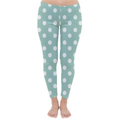 Light Blue And White Polka Dots Winter Leggings by GardenOfOphir