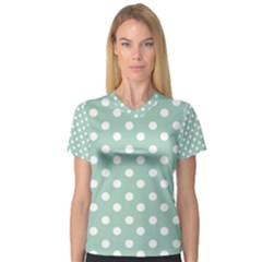 Light Blue And White Polka Dots Women s V-neck Sport Mesh Tee