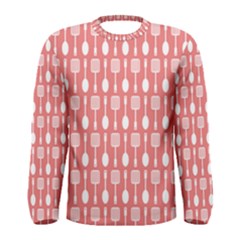 Coral And White Kitchen Utensils Pattern Men s Long Sleeve T-shirts