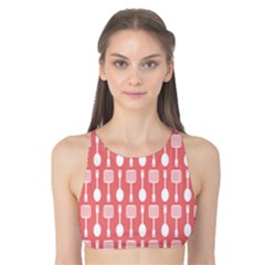 Coral And White Kitchen Utensils Pattern Tank Bikini Top by GardenOfOphir