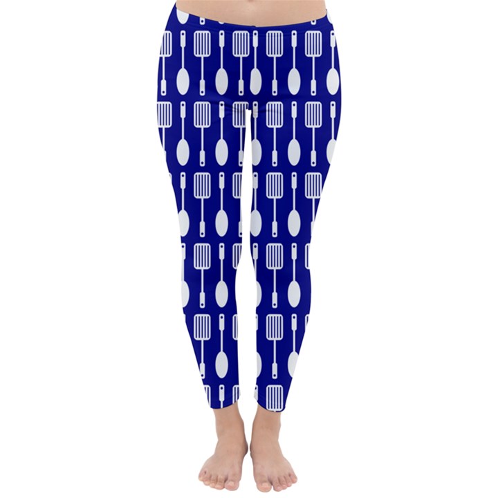 Indigo Spatula Spoon Pattern Winter Leggings