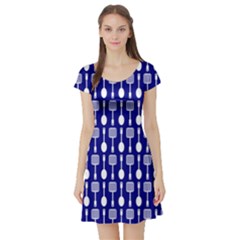 Indigo Spatula Spoon Pattern Short Sleeve Skater Dresses by GardenOfOphir