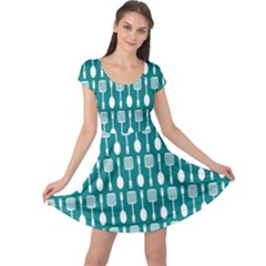 Teal And White Spatula Spoon Pattern Cap Sleeve Dresses by GardenOfOphir