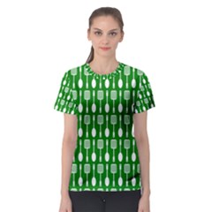 Green And White Kitchen Utensils Pattern Women s Sport Mesh Tees