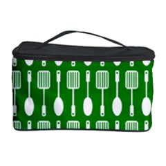 Green And White Kitchen Utensils Pattern Cosmetic Storage Cases by GardenOfOphir