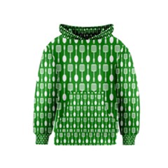 Green And White Kitchen Utensils Pattern Kid s Pullover Hoodies