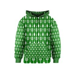 Green And White Kitchen Utensils Pattern Kids Zipper Hoodies by GardenOfOphir