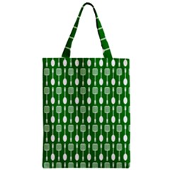 Green And White Kitchen Utensils Pattern Zipper Classic Tote Bags