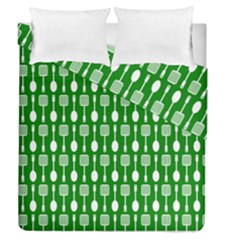 Green And White Kitchen Utensils Pattern Duvet Cover (full/queen Size) by GardenOfOphir