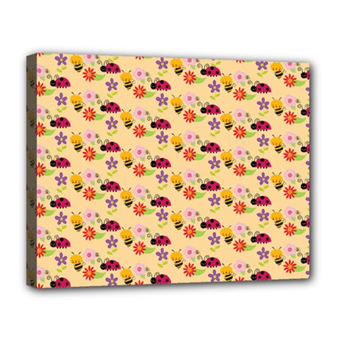 Colorful Ladybug Bess And Flowers Pattern Canvas 14  X 11 