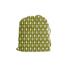 Olive Green Spatula Spoon Pattern Drawstring Pouches (medium)  by GardenOfOphir