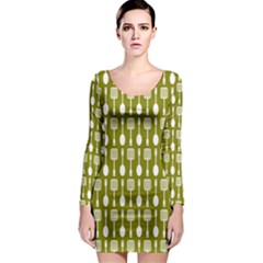 Olive Green Spatula Spoon Pattern Long Sleeve Bodycon Dresses by GardenOfOphir