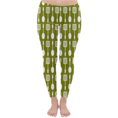 Olive Green Spatula Spoon Pattern Winter Leggings