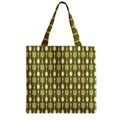 Olive Green Spatula Spoon Pattern Zipper Grocery Tote Bags by GardenOfOphir