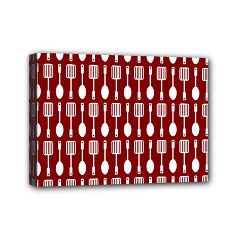 Red And White Kitchen Utensils Pattern Mini Canvas 7  X 5  by GardenOfOphir