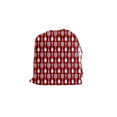 Red And White Kitchen Utensils Pattern Drawstring Pouches (small) 