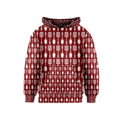 Red And White Kitchen Utensils Pattern Kid s Pullover Hoodies