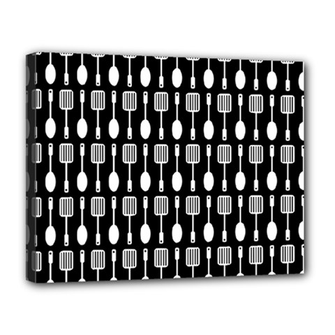 Black And White Spatula Spoon Pattern Canvas 14  X 11  by GardenOfOphir